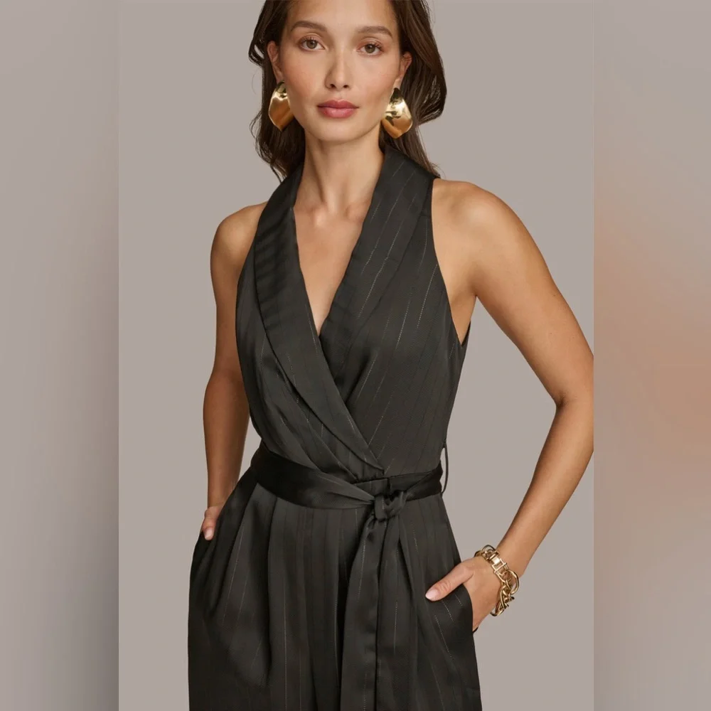 Donna Karan - V-neck Pinstripe Jumpsuit - Picture 3 of 9